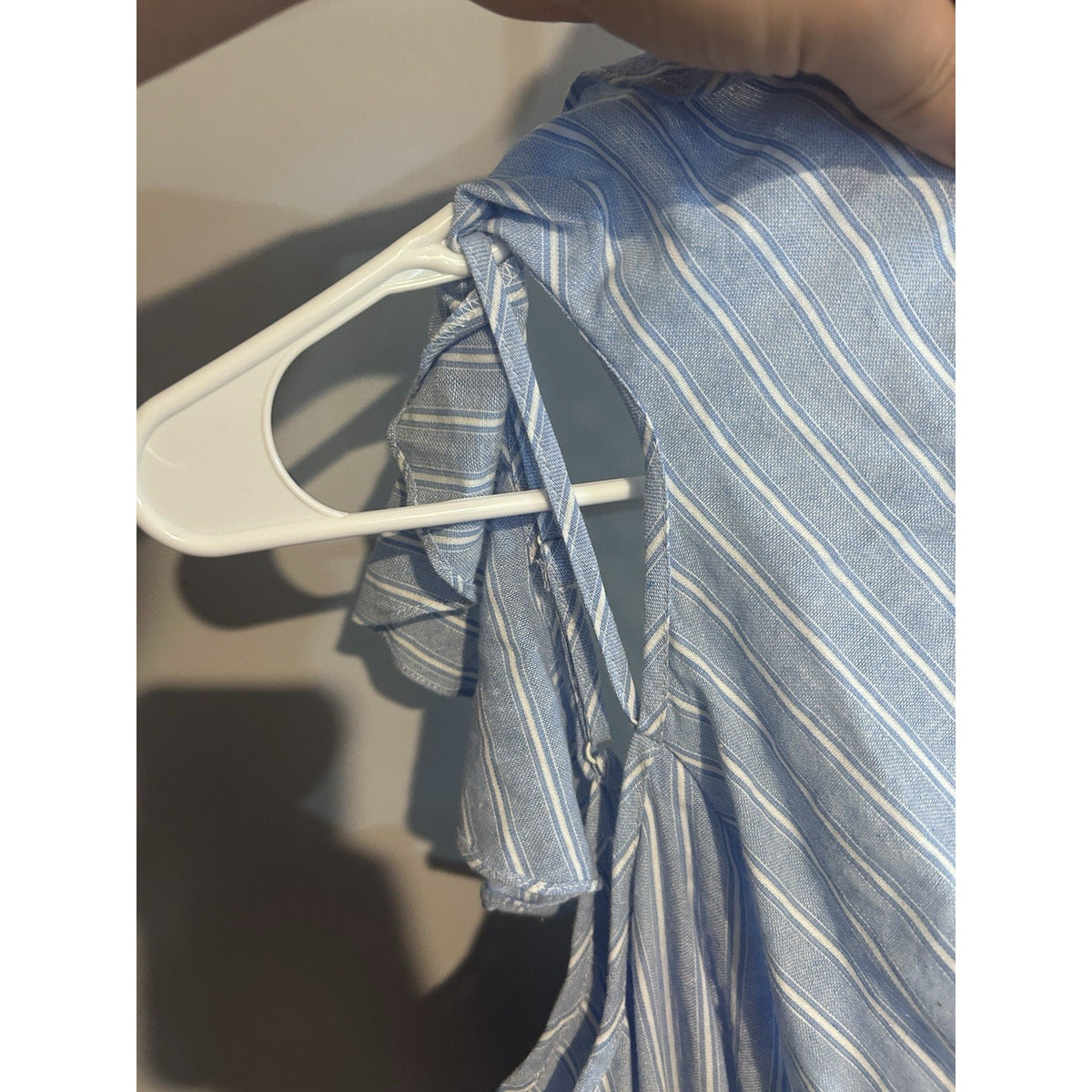 UMGEE Blue/White Striped Ruffle Off-Shoulder Sleeveless Zip Jumpsuit M