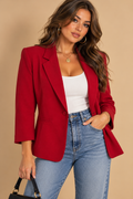 Braun Style Womens Red Solid 100% Wool Twill Lined Button Blazer Pockets L
