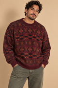 Chapel Hill Men's Brown Geometric Knit Crew Neck Pullover Sweater Size L VTG