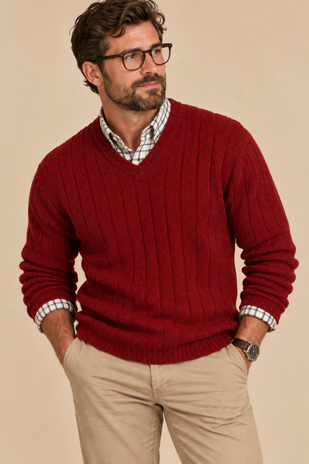 Abercrombie & Fitch Men's Red Cable Knit Pullover Sweater Size L