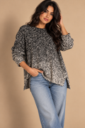 Pure Jill Women's Knit Sweater Size Medium Black and White Ombre Cotton Blend