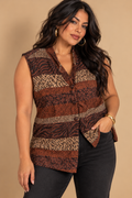 Jessica Howard Sleeveless Chiffon Collared Button Front Leopard Blouse Sz 14