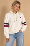 U.S. Polo Assn. Women's Pullover Hoodie L White/Purple/Black Colorblock Fleece