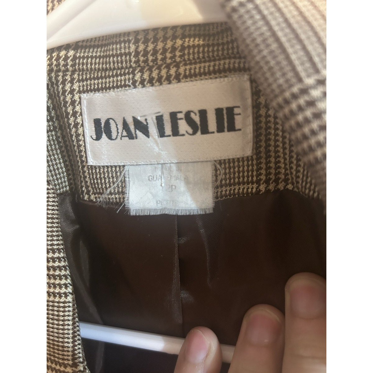 Joan Leslie Womens Brown Plaid Tweed Wool Double Breasted Lined Blazer 12P VTG
