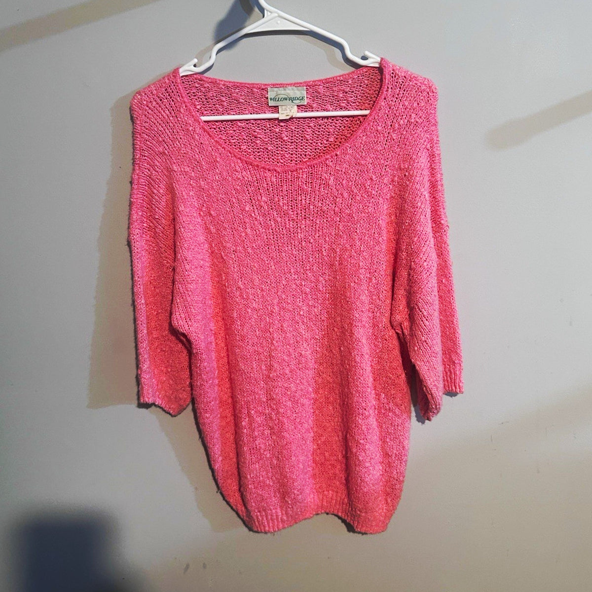 Willow Ridge Women’s Pink Solid Knit Scoop Neck 3/4 Sleeve Pullover Sweater S
