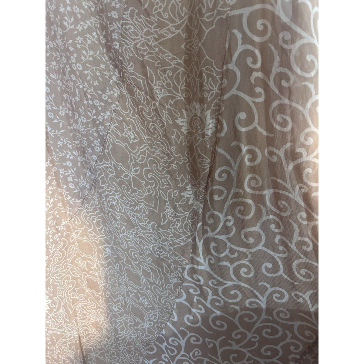 Saji Women Beige/White Floral Scoop Neck Chiffon Maxi Dress Lined Layered L