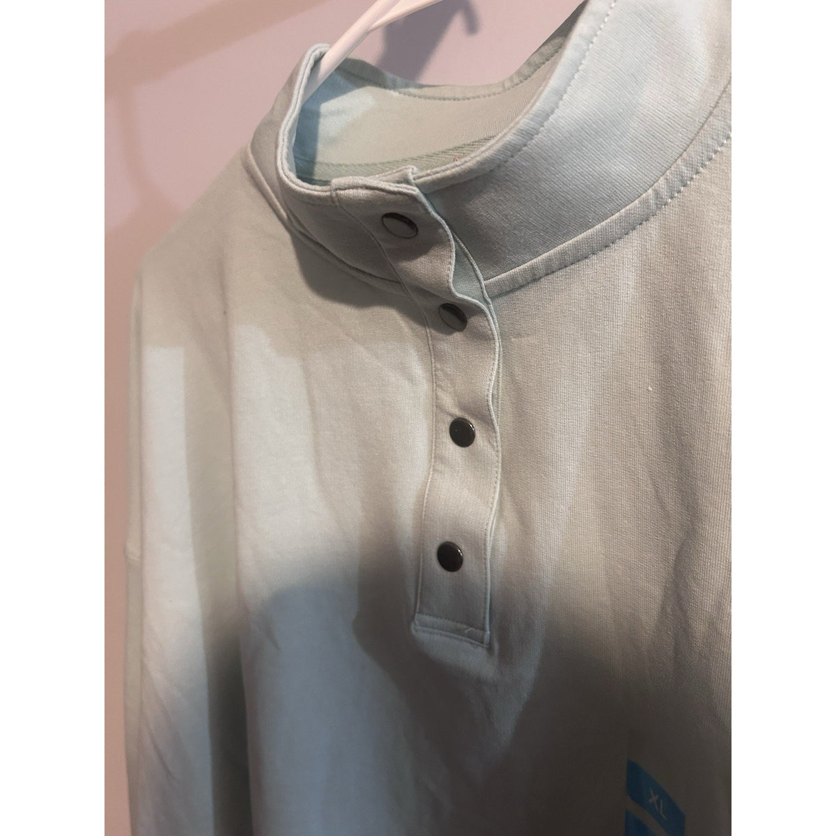 Como Vintage Men's XL Blue Haze Solid Collared Henley Fleece Pullover Sweatshirt