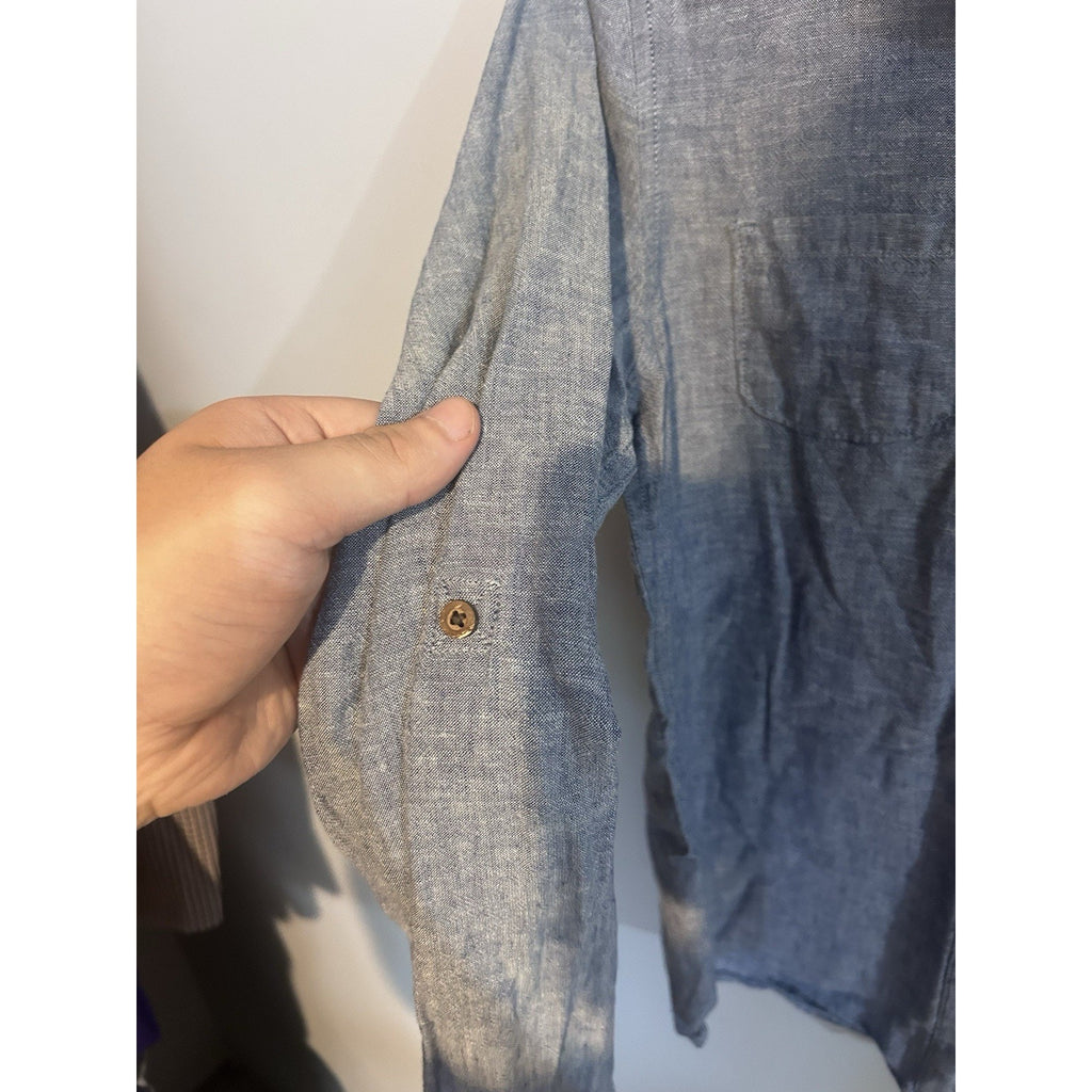 The North Face Blue Chambray Linen/Cotton Long Sleeve Button-Down Shirt S