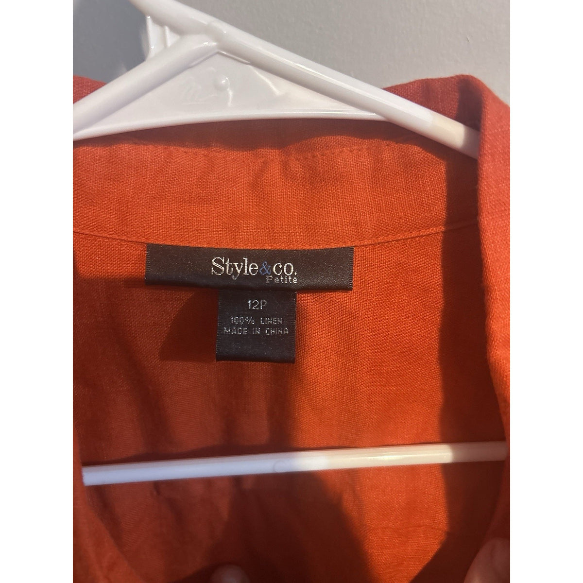 Style & Co Women’s Petites 12P Orange Linen Collared LS Button-Up Shirt Pockets