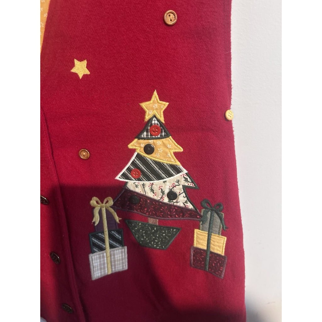 Karen Scott Women’s Red Christmas Angel Graphic Knit Button Front Sweater Vest L