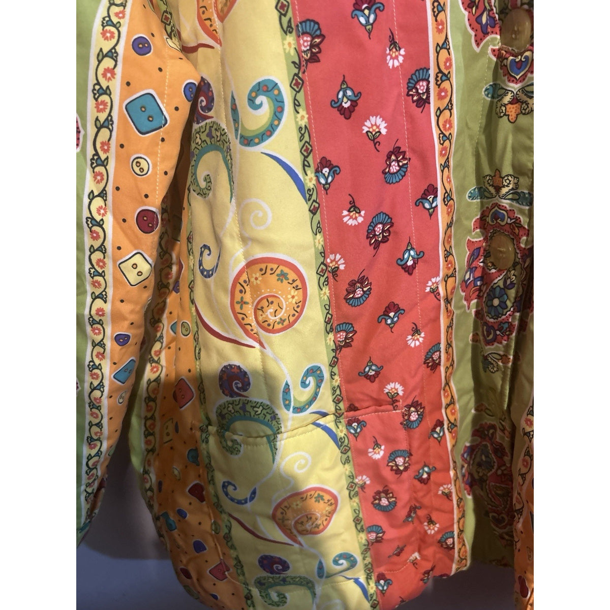 Koret Womens Multicolor Paisley Button Front Lined Satin Jacket Size M