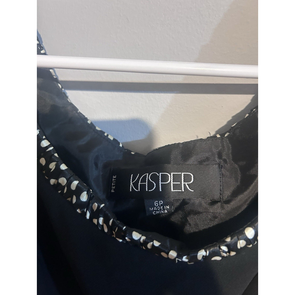 Kasper Petites Women’s Black Woven Sleeveless Scoop Neck Blouse Polka Trim 6P