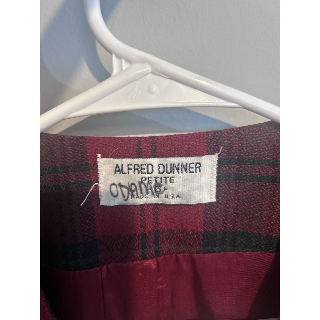 Alfred Dunner Womens Petite 6P Red Green Plaid Tweed Lined Blazer Jacket