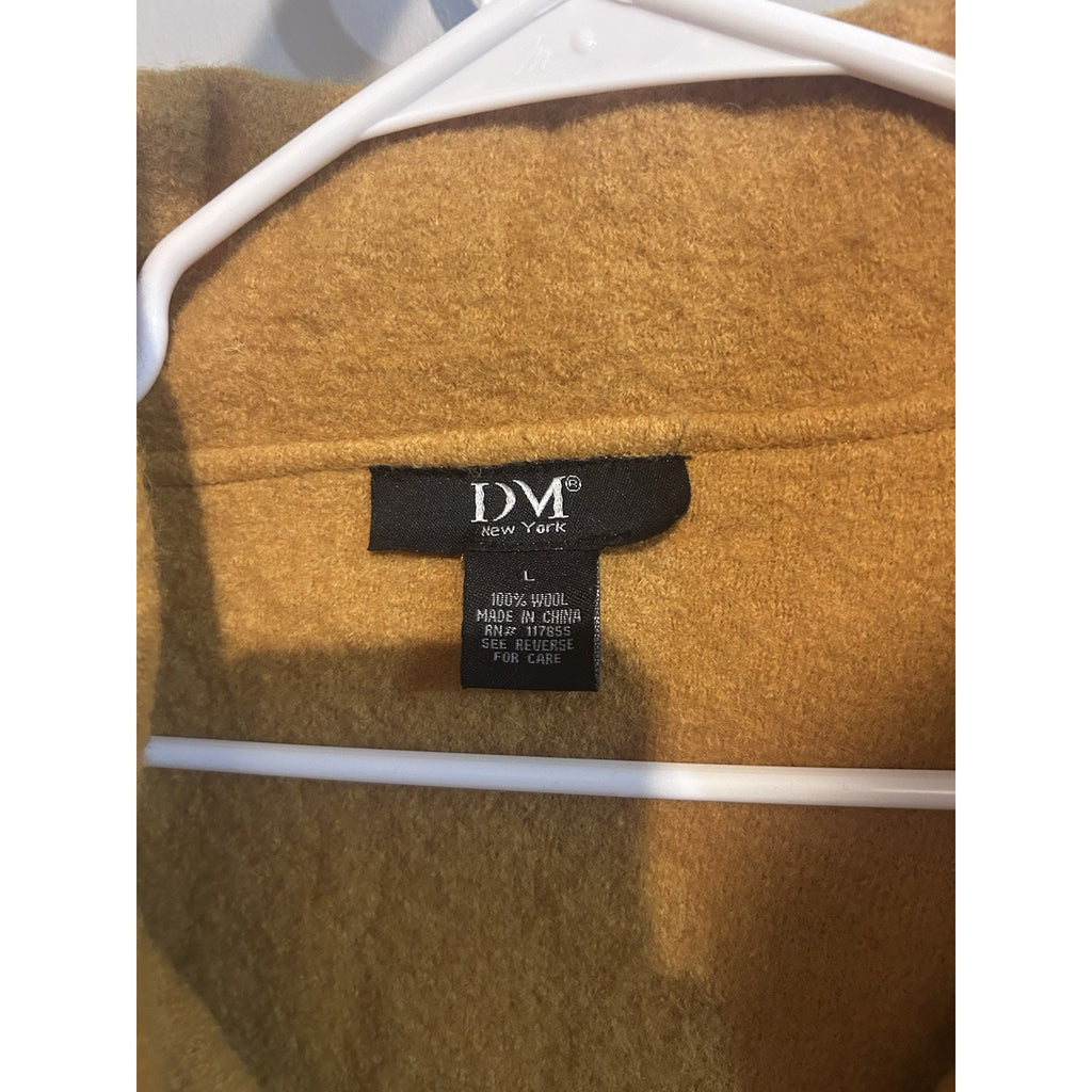 DM New York Womens Tan Wool Felted Pea Coat Jacket Button Front Pockets Size L