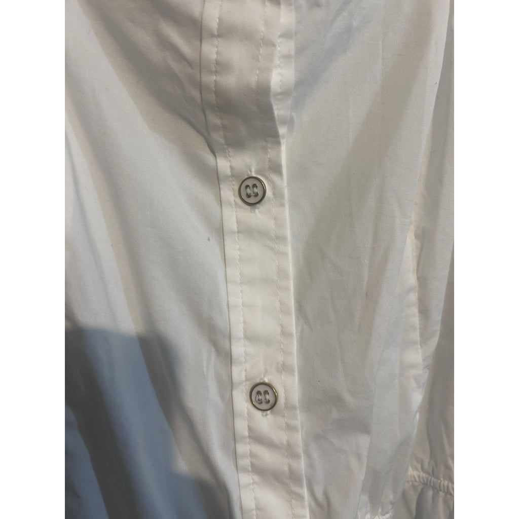 Liz Claiborne Womens White Solid Square Neck Button Front Puff SS Blouse M