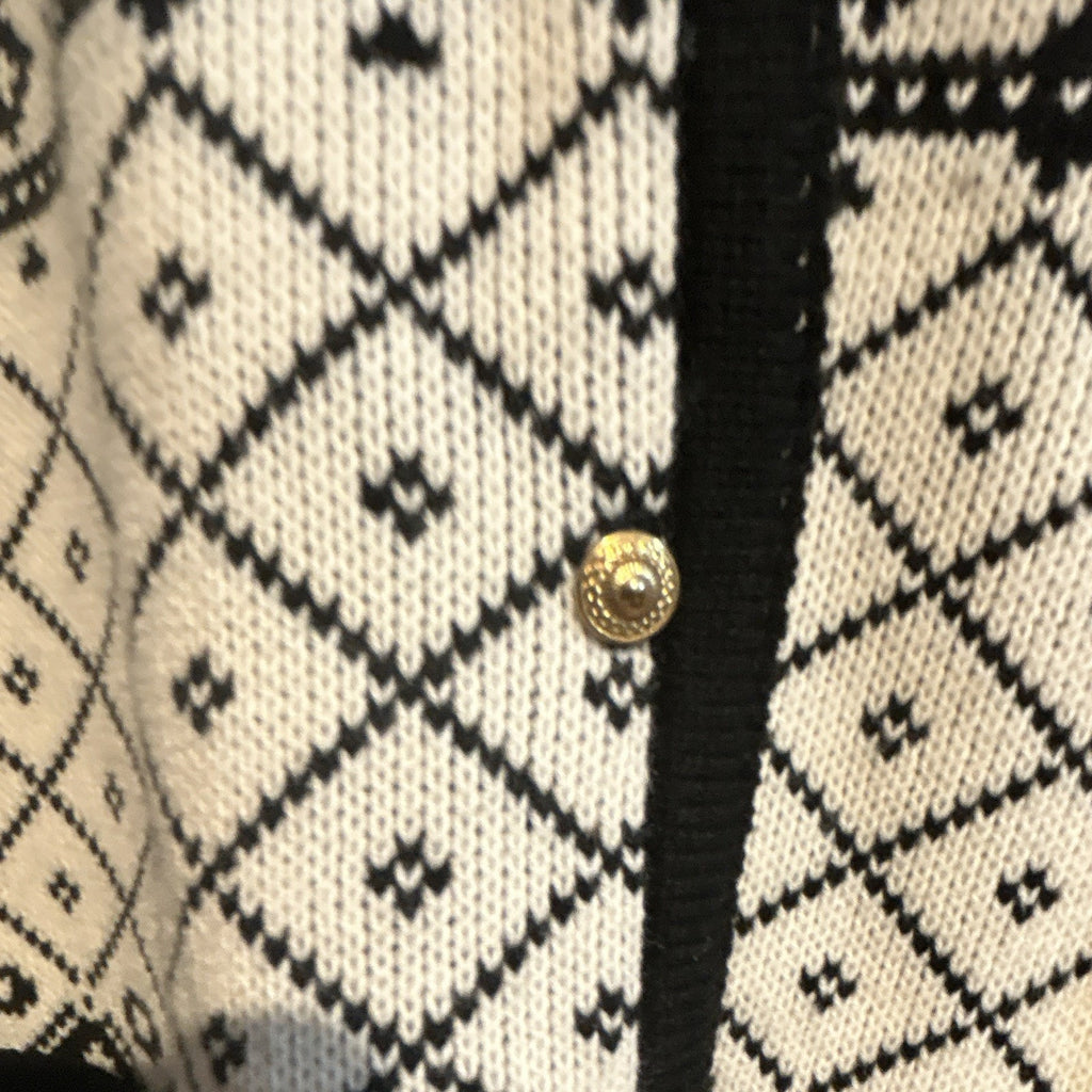 VTG Classic Elements Black/White Fair Isle Knit Button Front Pockets Cardigan M