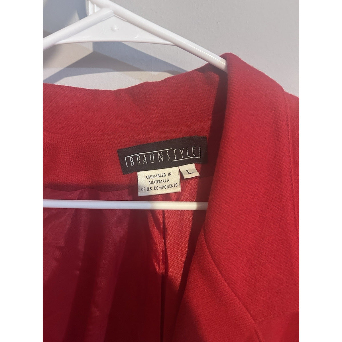 Braun Style Womens Red Solid 100% Wool Twill Lined Button Blazer Pockets L