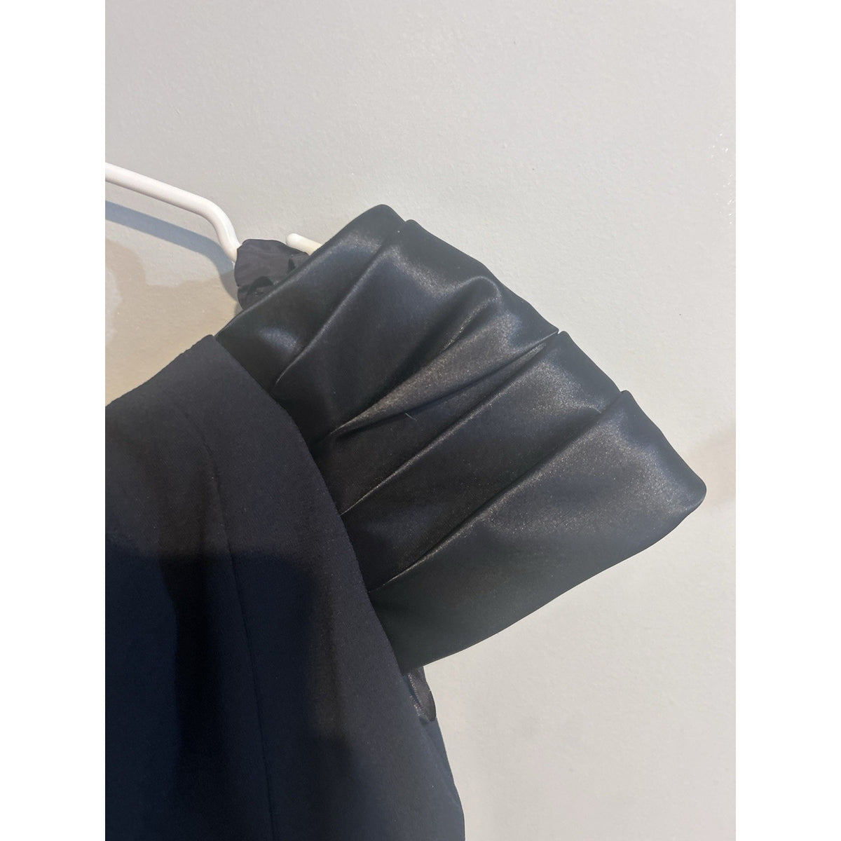 Women Black Off Shoulder Satin Sheath Midi Dress 8 Bow Beaded Button Zip Lined