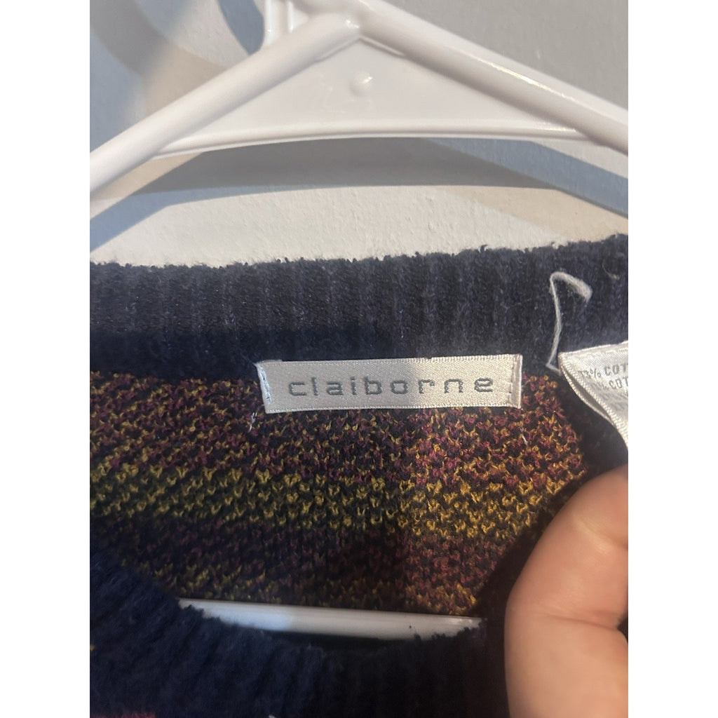 Claiborne Men's Multicolor Geometric Knit Crewneck Pullover Sweater Size L VTG