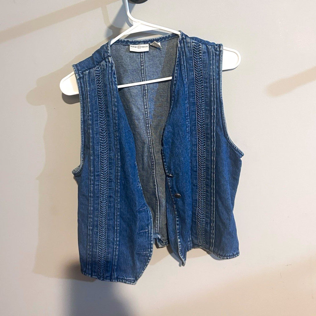 First Issue Womens Y2K Blue Denim Vest Size M Sleeveless Button Pockets