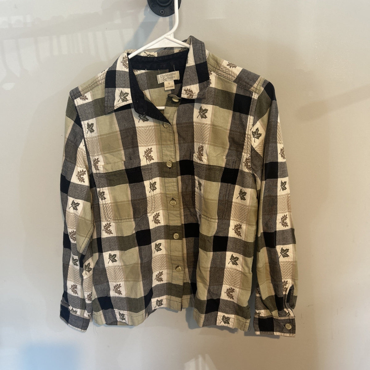 Vtg Cottagecore Shirt Sz S Christopher Banks Plaid Button Down Sage & Navy