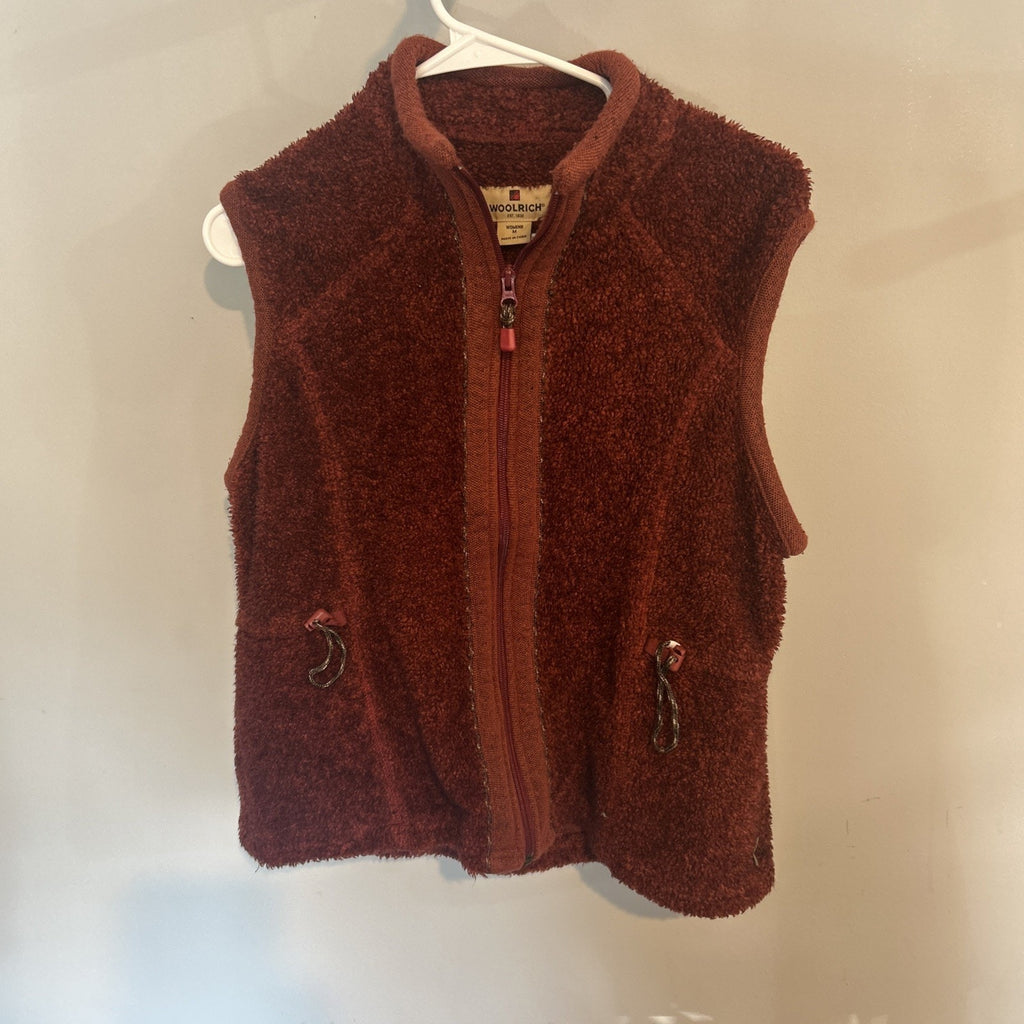 Woolrich Womans Full Zip Fleece Vest Size M Black Cherry Heather Sleeveless VTG