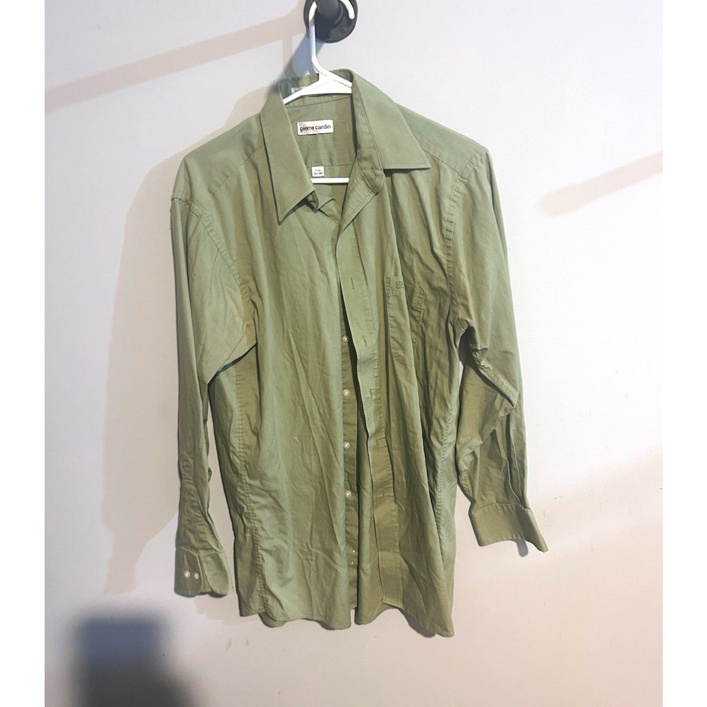 Pierre Cardin Men's Green Cotton Solid Dress Shirt Classic Fit 16.5 34/35