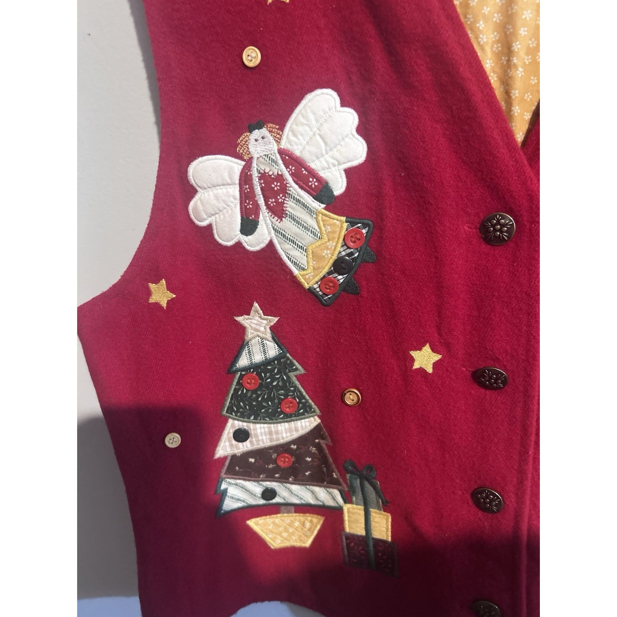 Karen Scott Women’s Red Christmas Angel Graphic Knit Button Front Sweater Vest L