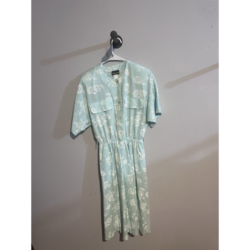 Stuart Alan USA Made Blue/White Floral Shirt Dress SS Knee Length Size 14