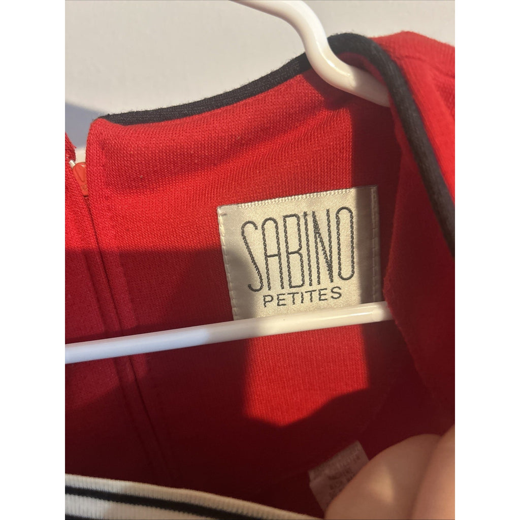 Vintage 80s Sabino Petites Red Cropped Blazer Top Striped Inset Shoulder Pads