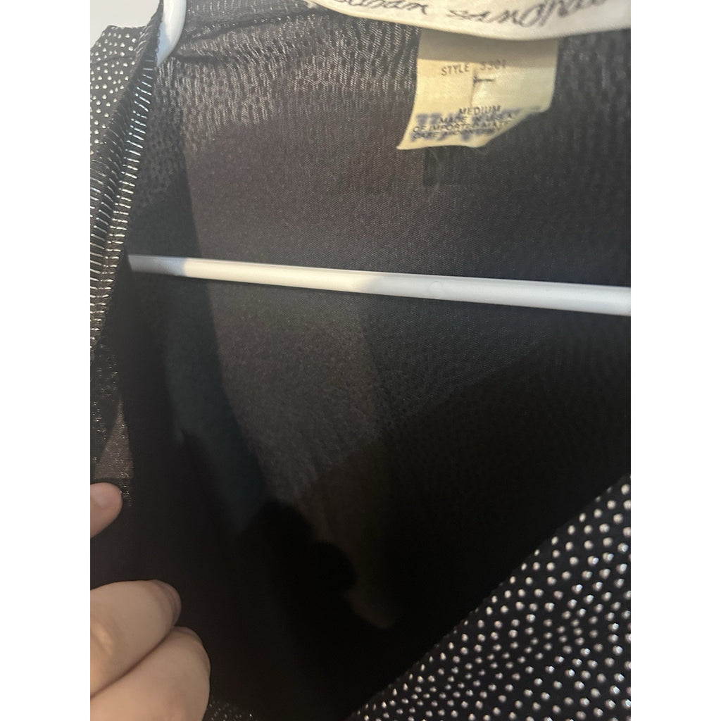 Susan Sandhaus Black & White Polka Dot Button-Front V-Neck LS Blouse M