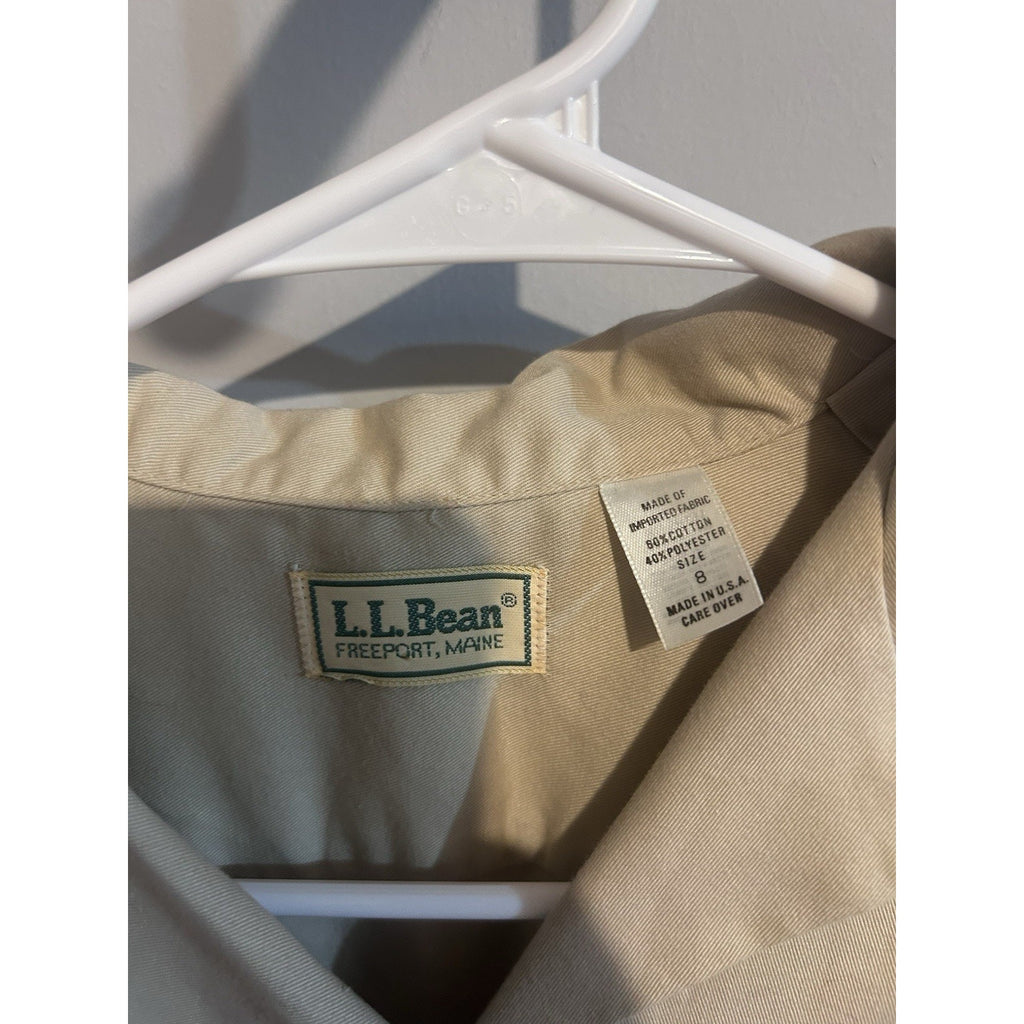 LL Bean Vintage 1980s Khaki Tan Cotton Safari Shirt Dress