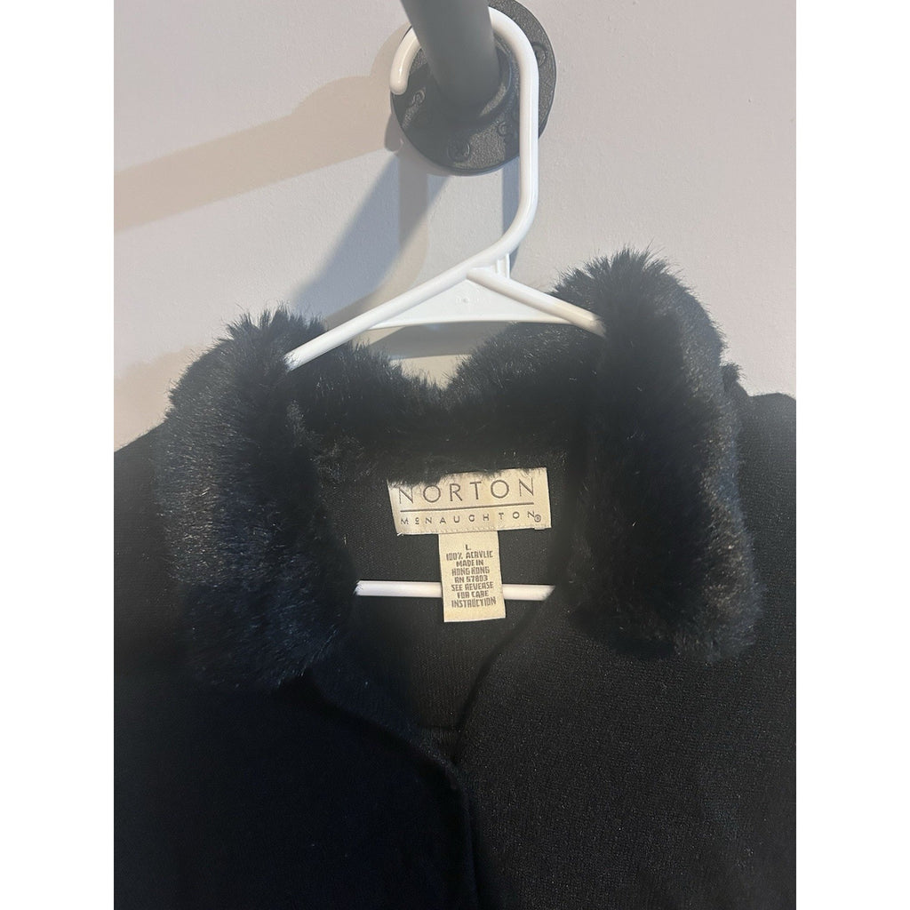 Norton McNaughton Womens Black Button Front Jacket Faux Fur Collar Size L