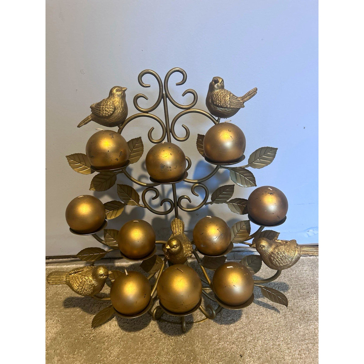 Christmas Conservatory Gold Metal Tree Bird Votive Candelabra Freestanding