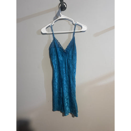 Adonna Women’s Blue Floral Lace V-Neck Sleeveless Chemise, Adjustable, M