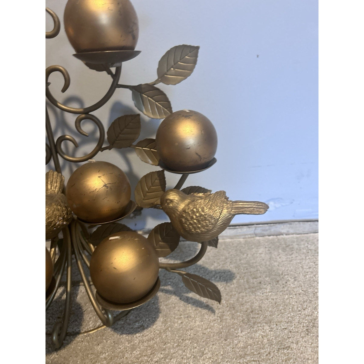 Christmas Conservatory Gold Metal Tree Bird Votive Candelabra Freestanding