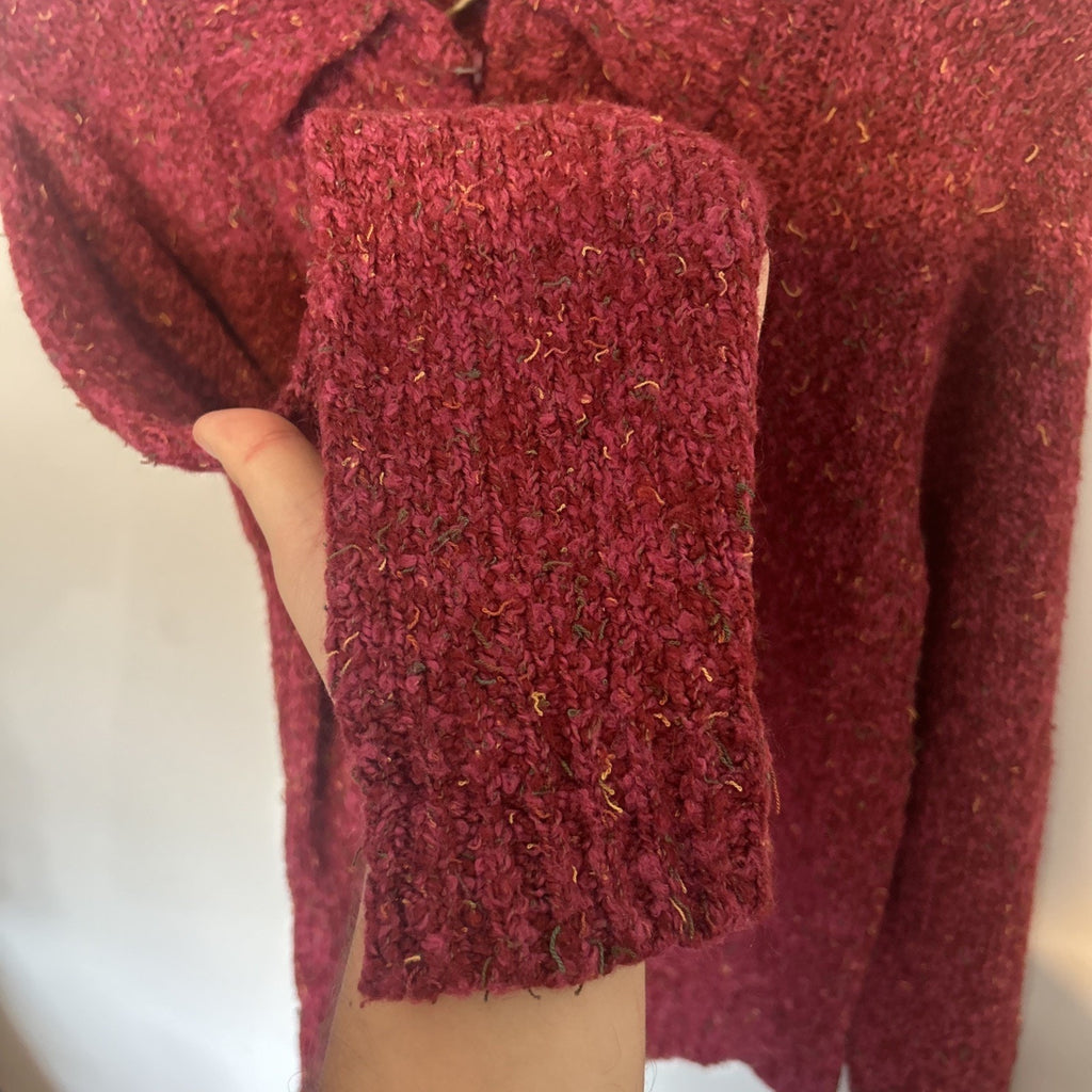 Mountain Lake Women's Burgundy Textured Knit Zip Front Collared Sweater Size L