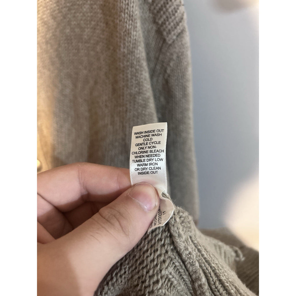Banana Republic Men's Beige Cotton Cable-Knit Mock Neck Cardigan Pockets L