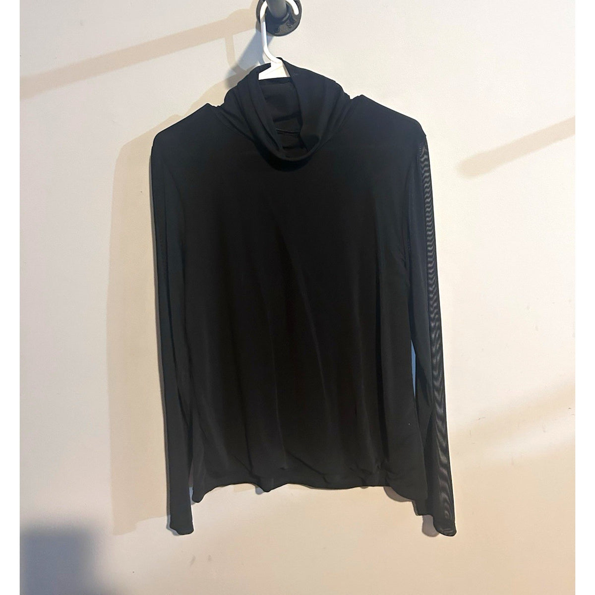 Tahari Women’s Black Sheer Mesh Ruched Mock Neck Long Sleeve Top XL