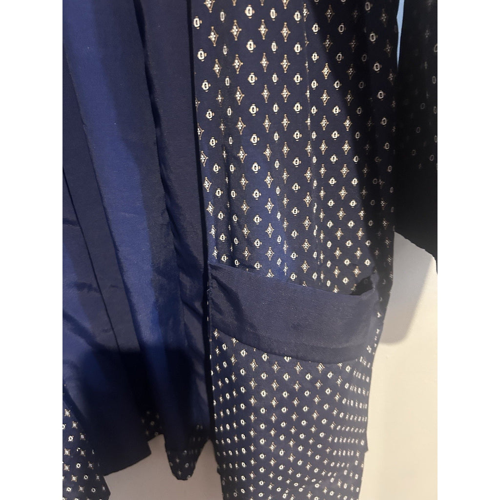Lady Carol of New York Women’s Navy Geometric Satin Kimono Robe V-Neck 16