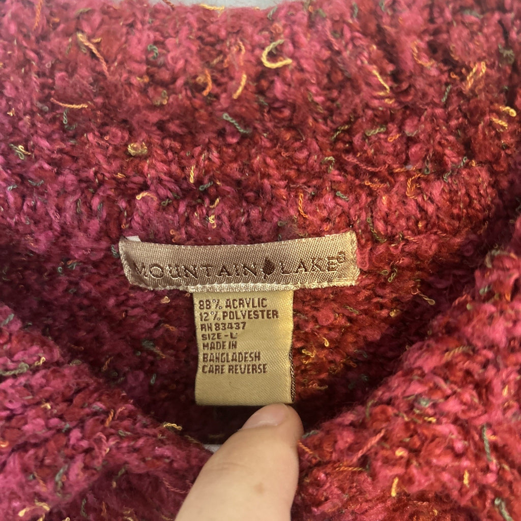 Mountain Lake Women's Burgundy Textured Knit Zip Front Collared Sweater Size L