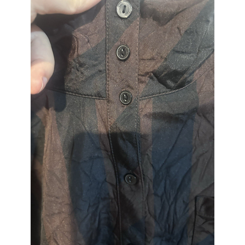 Peter Nygard Women’s Woven Collared Plaid LS Button-Up Shirt Sz 16 Brown/Black