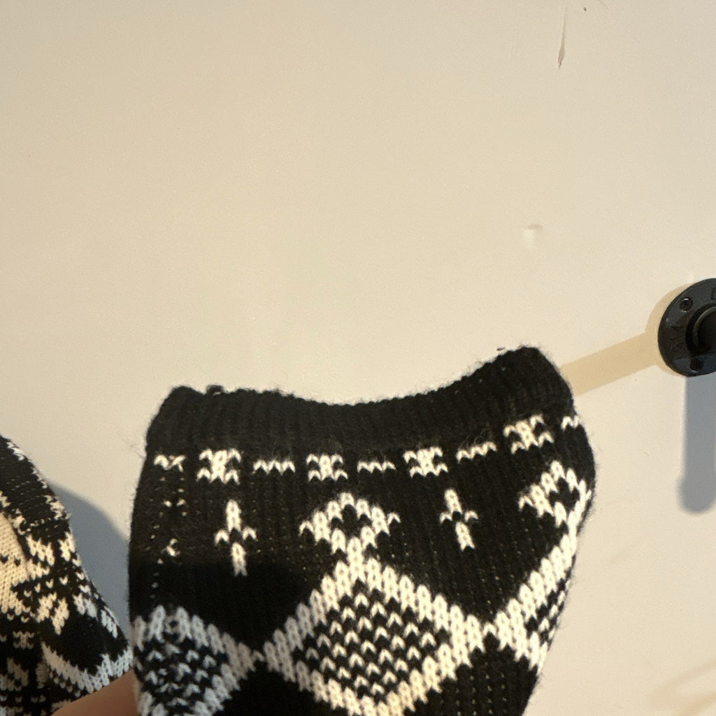 VTG Classic Elements Black/White Fair Isle Knit Button Front Pockets Cardigan M
