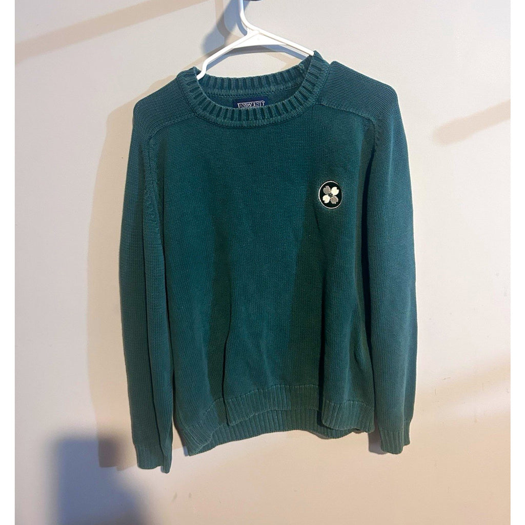 Lands' End Women’s Green Solid Cotton Knit Crew Neck Long Sleeve Pullover M/L
