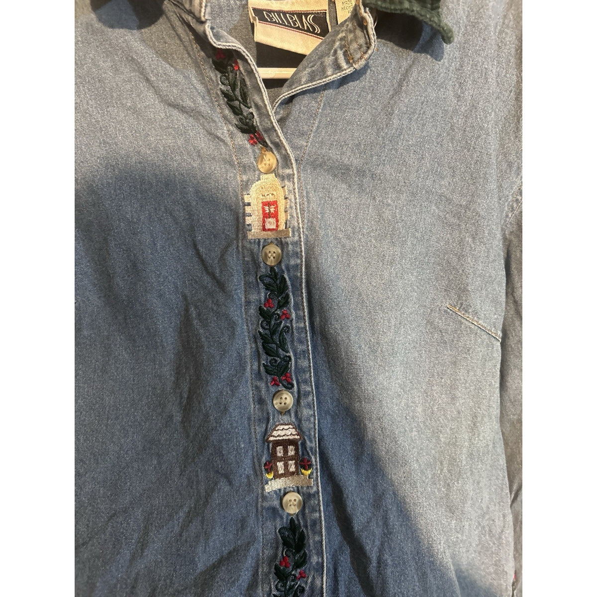 Bill Blass Blue Cotton LS Christmas Button Front Trucker Womens Jacket Size L